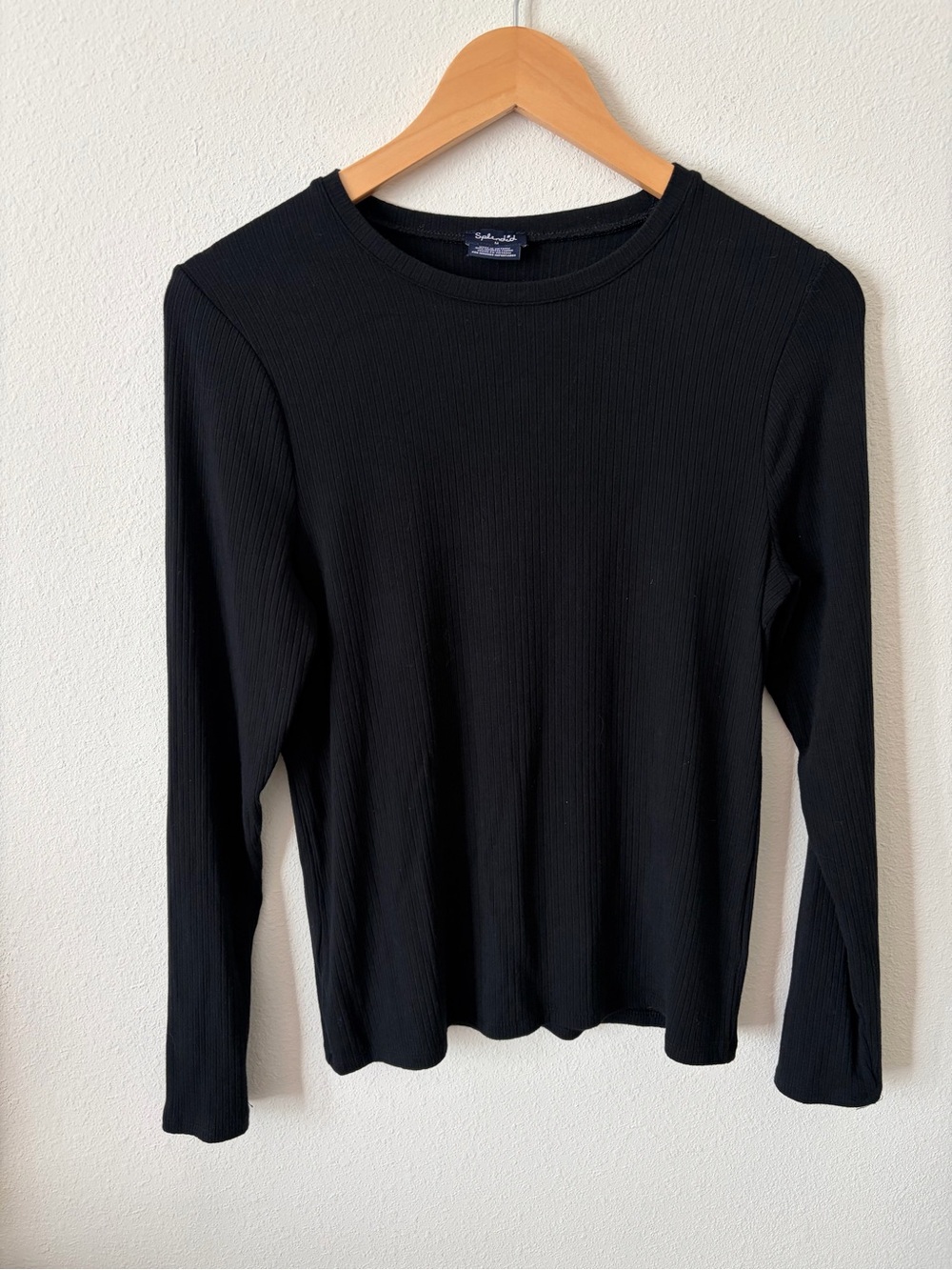 Splendid Black Ribbed Knit Basic Long Sleeve Crewneck Top Size M